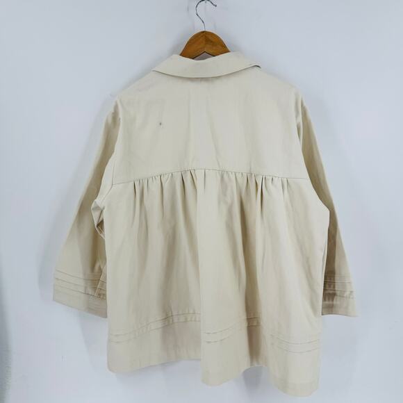 Maeve Oversized Collared Swing Jacket Cream Textured Button Front Size L - Picture 3 of 8